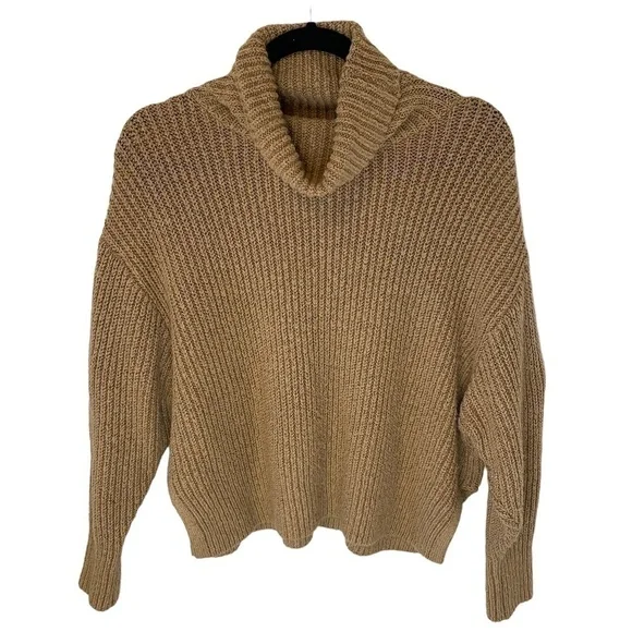 ZARA Brown Ribbed Knit Turtleneck Neutral Contemporary Minimalist Sweater SZ S - Picture 3 of 7
